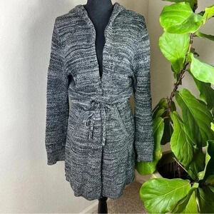 Pacsun Women’s Hooded Long Cardigan Gray White Sweater Size Small Belt